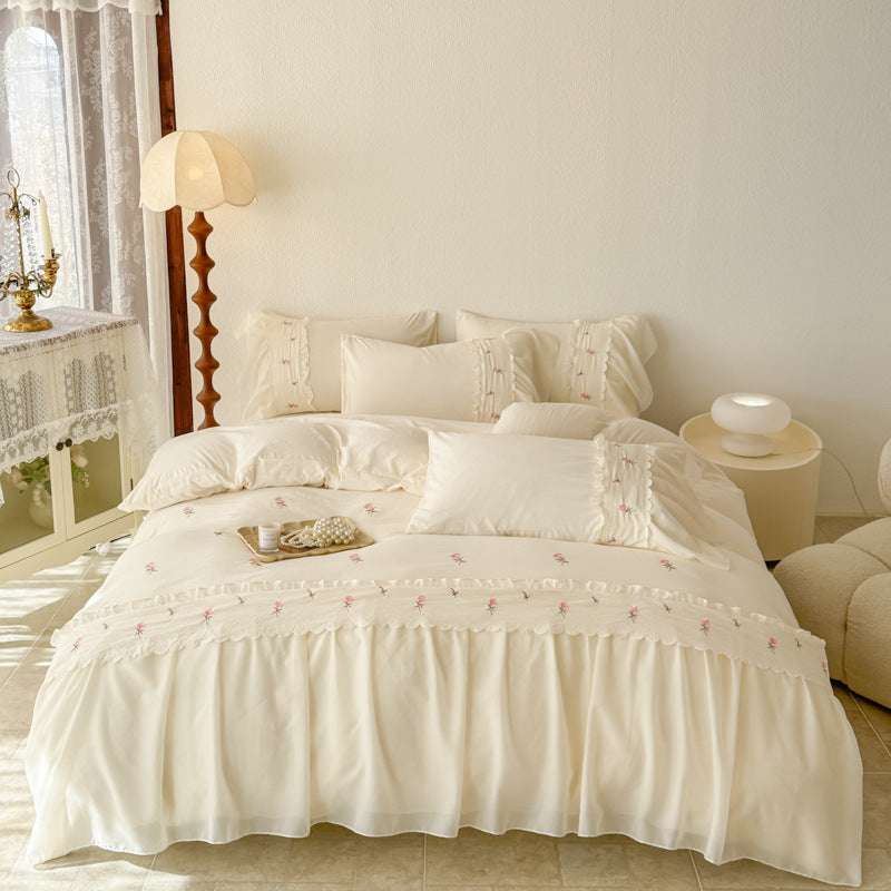 Washed Cotton Lace Embroidered Four-piece Set - globaltradeleader