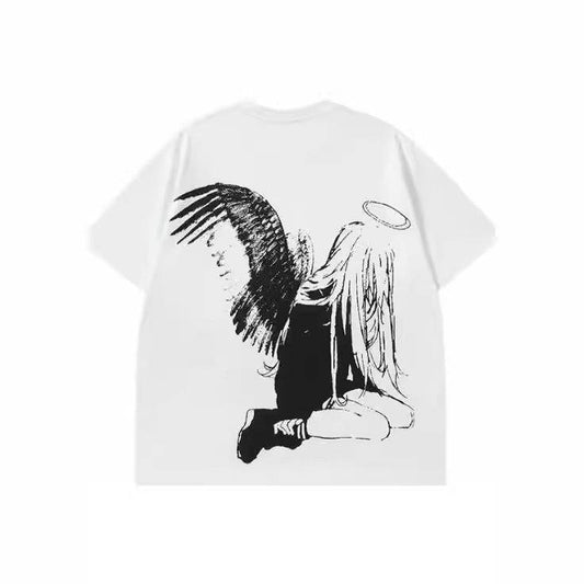 Hip Hop Men's Cartoon Angel Wings Printed T-shirt - globaltradeleader