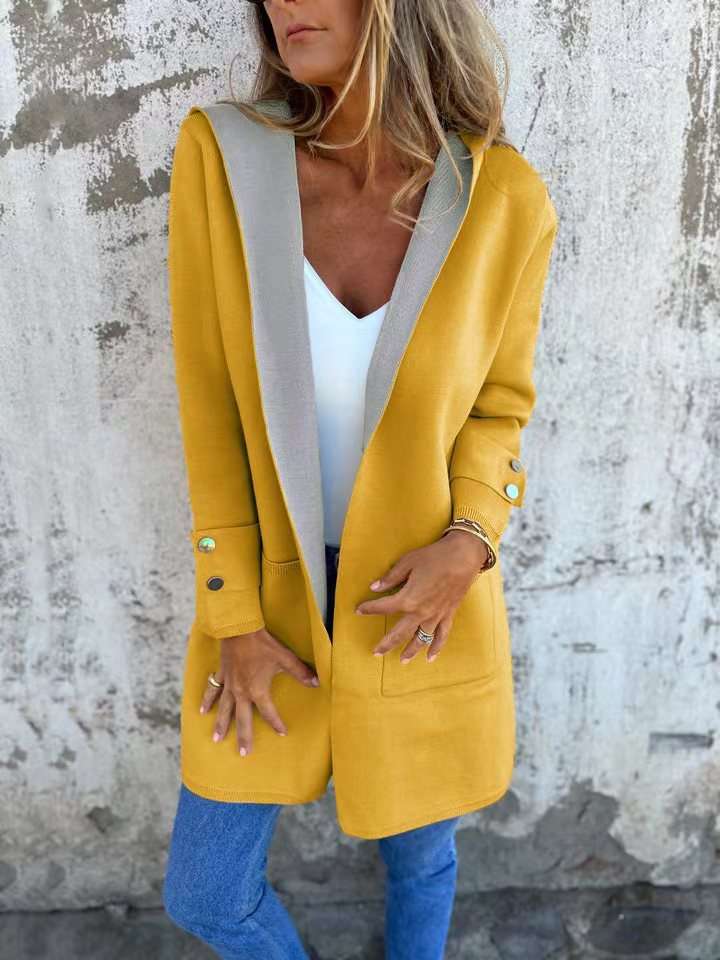 European And American Spring New Women's Clothing Casual Contrast Color Sweater Cardigan Hooded Coat - globaltradeleader