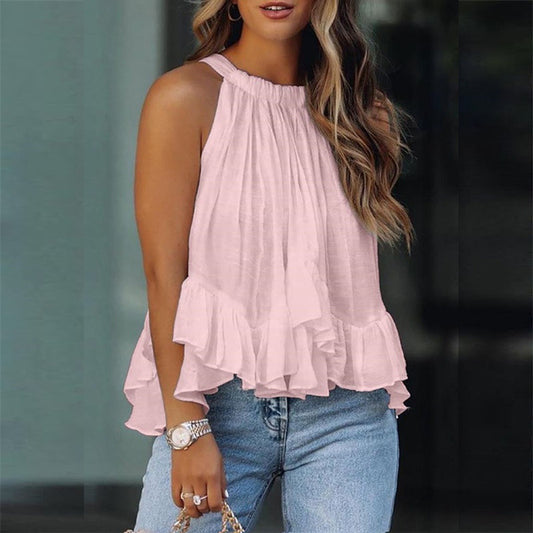 Summer Temperament Commuting Solid Color Pullover Sleeveless Short-sleeved Loose Round Neck Bottoming Shirt