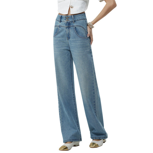 Retro Style High Waist Distressed Wide Leg Mop Pants Women - globaltradeleader