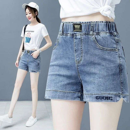 High Waist Denim Shorts Women Elastic Wide Leg - globaltradeleader