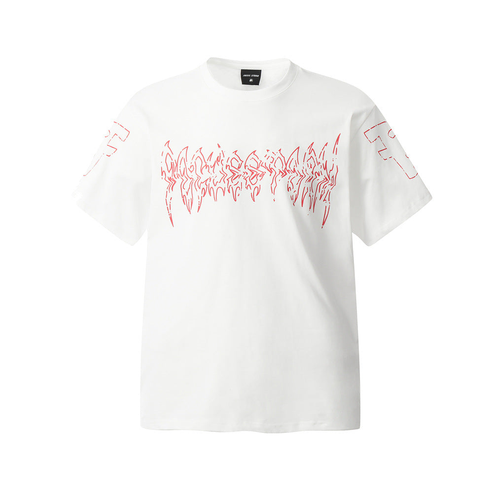 Flame Letter Abstract Printing Short Sleeve Men - globaltradeleader