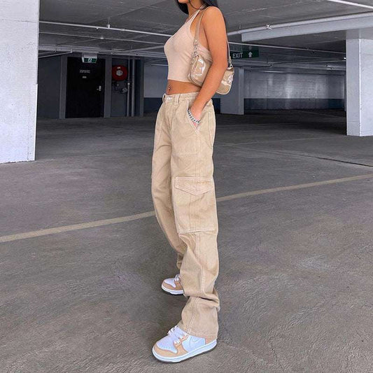 Solid Color High Waist Loose Drape Floor Mopping Straight Trousers