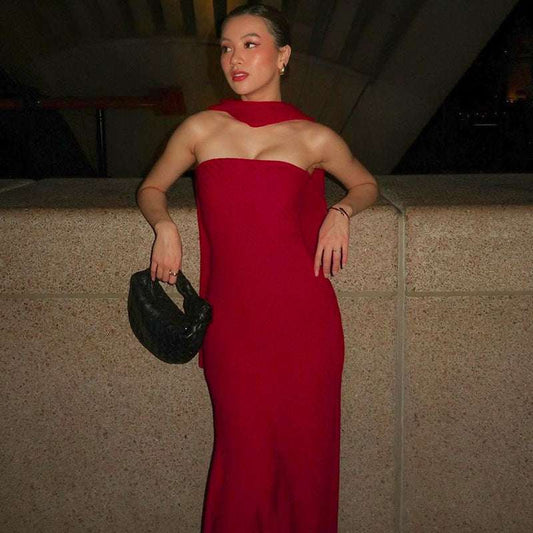 Europe And The United States Summer Fashion Temperament Close-fitting Waist Wrapped Breast Fish Swing Pattern Skirt Bottom Shawl Dress