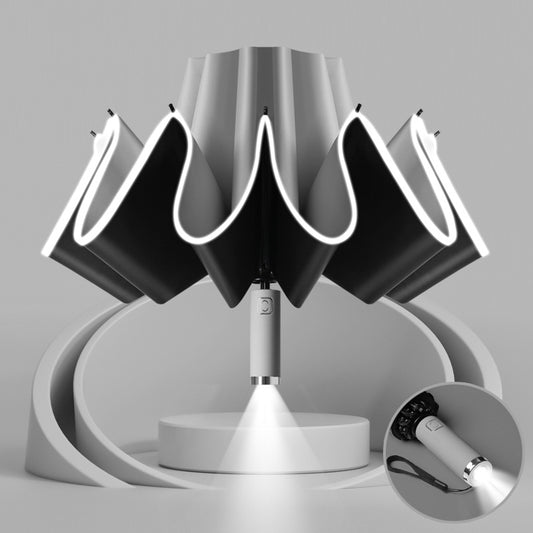 10-bone Automatic Reflective Led Light Lighting Sunny Umbrella With Printed Logo Advertising Umbrella Three-fold Reverse Umbrella