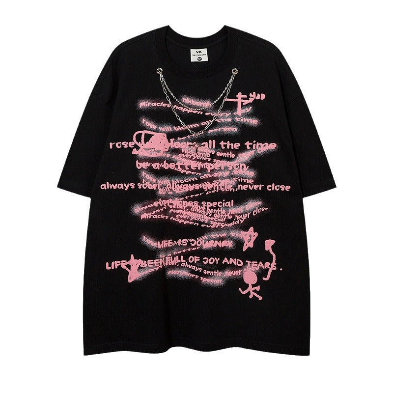 Letter Necklace Short Sleeve T-shirt For Men And Women - globaltradeleader