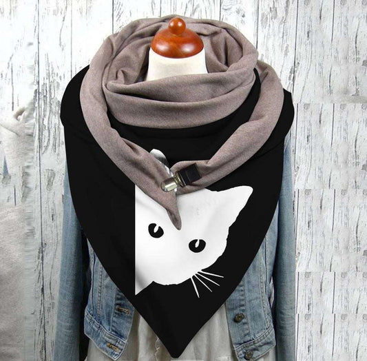 Men's And Women's Fashion Simple Cat Printing Scarf