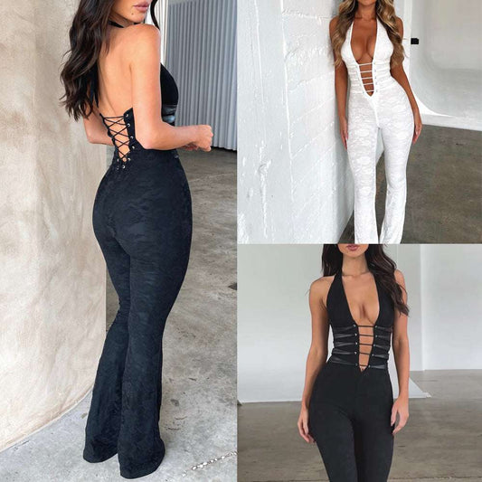 Lash Rope Lace Up Slim Fit Jumpsuit See-through - globaltradeleader