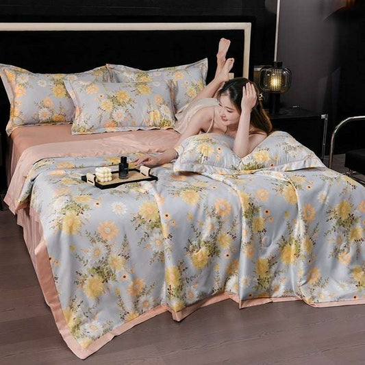 Printed Washed Tencel Summer Cooling Duvet Four-piece Set - globaltradeleader