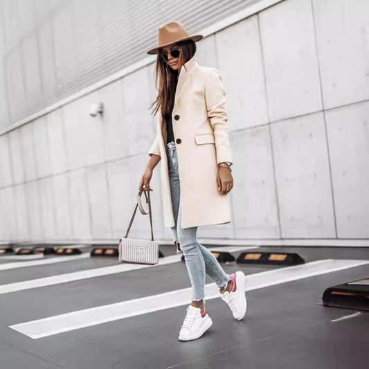 Autumn And Winter Simplicity Long Sleeve Button Woolen Coat - globaltradeleader