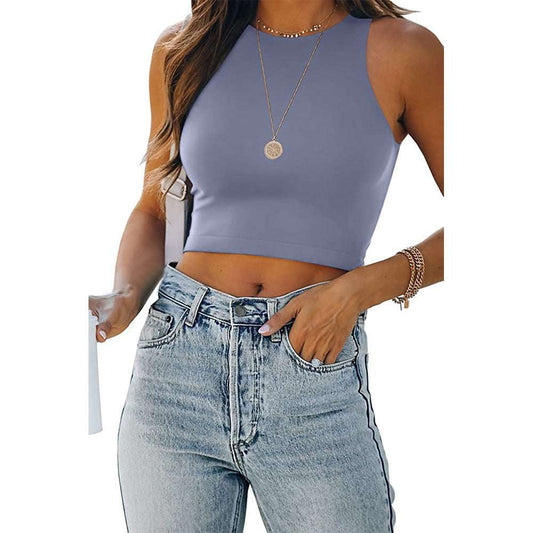 Summer Solid Color New Wish Europe And The United States Sleeveless Round Neck I-shaped Vest T-shirt Foreign Trade Women's Clothing