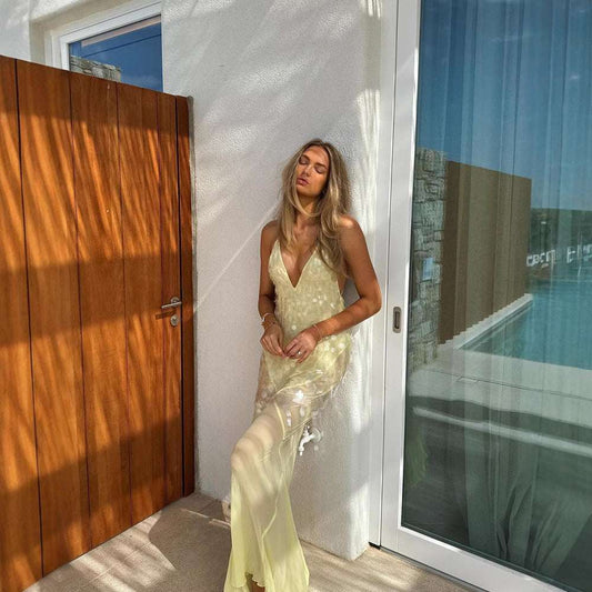 Sexy Sling Backless Slim Fit Sequin Fishtail Gown Long Dress - globaltradeleader