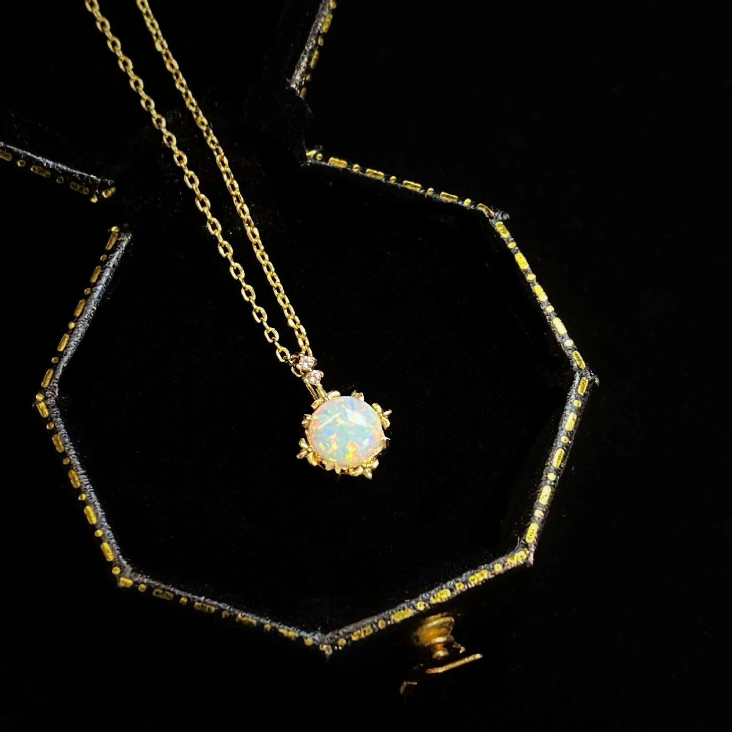 Opal Court Style Glow Gold Plated 14k Yellow Gold Necklace - globaltradeleader