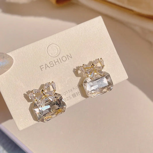 Zircon Bowknot Earrings 2022 New Trendy Temperament Earrings High-end Sense Light Luxury Crystal Small Personality Earrings - globaltradeleader