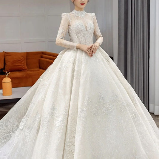 Long Sleeve French Vintage Light Wedding Dress Bride - globaltradeleader