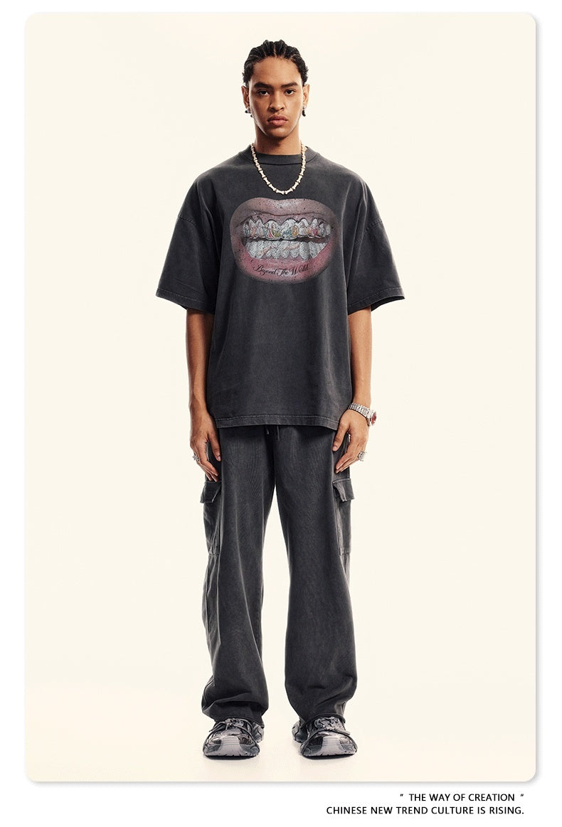 American Retro Graffiti Short Sleeve Men's High Street Printed T-shirt - globaltradeleader