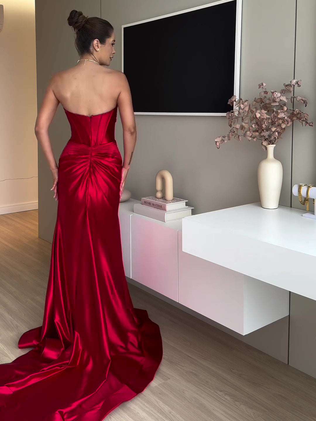 Tube Top Slit Red Extra Long Evening Dress - globaltradeleader