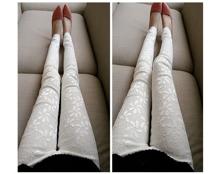 Women Pencil Feet Pants Lace Stitching - globaltradeleader