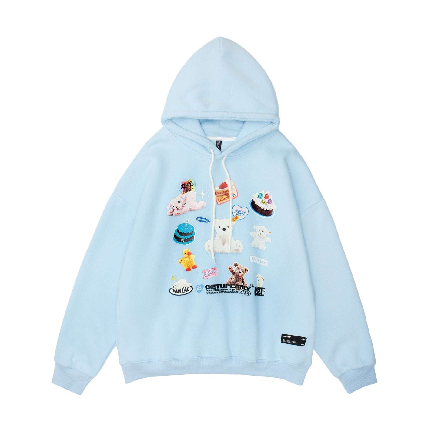 Funny Cartoon Print Tide Brand Casual Hooded Plus Fleece Sweater
