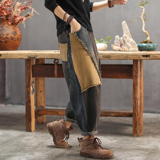 Color Block Patch Oversized Harem Jeans