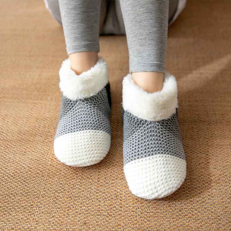 Women's Color-matching Knitted Plush Floor Socks Home Indoor Warm Non-slip Carpet Socks Winter Fashion - globaltradeleader