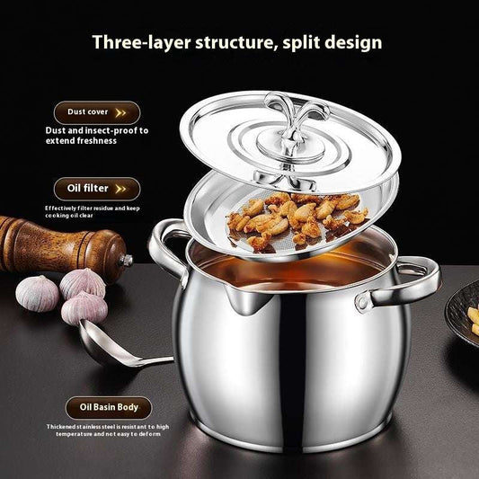 Household High Temperature Resistant Large Capacity Stainless Steel Lard Jar - globaltradeleader