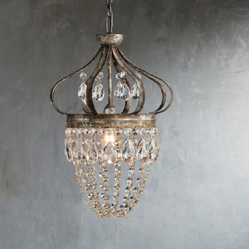 Retro Crystal Chandelier Wrought Iron Forged Crown Lamp - globaltradeleader