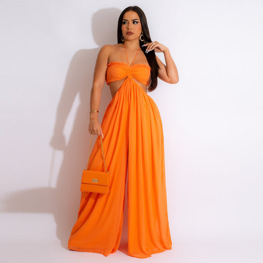 Chiffon Chest-wrapped Bare Back Wide-leg Jumpsuit European And American - globaltradeleader