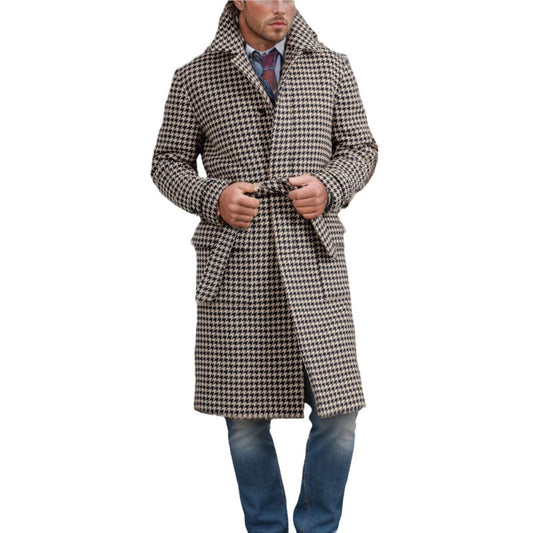 Men's Mid-length Woolen Coat Houndstooth Quilted - globaltradeleader