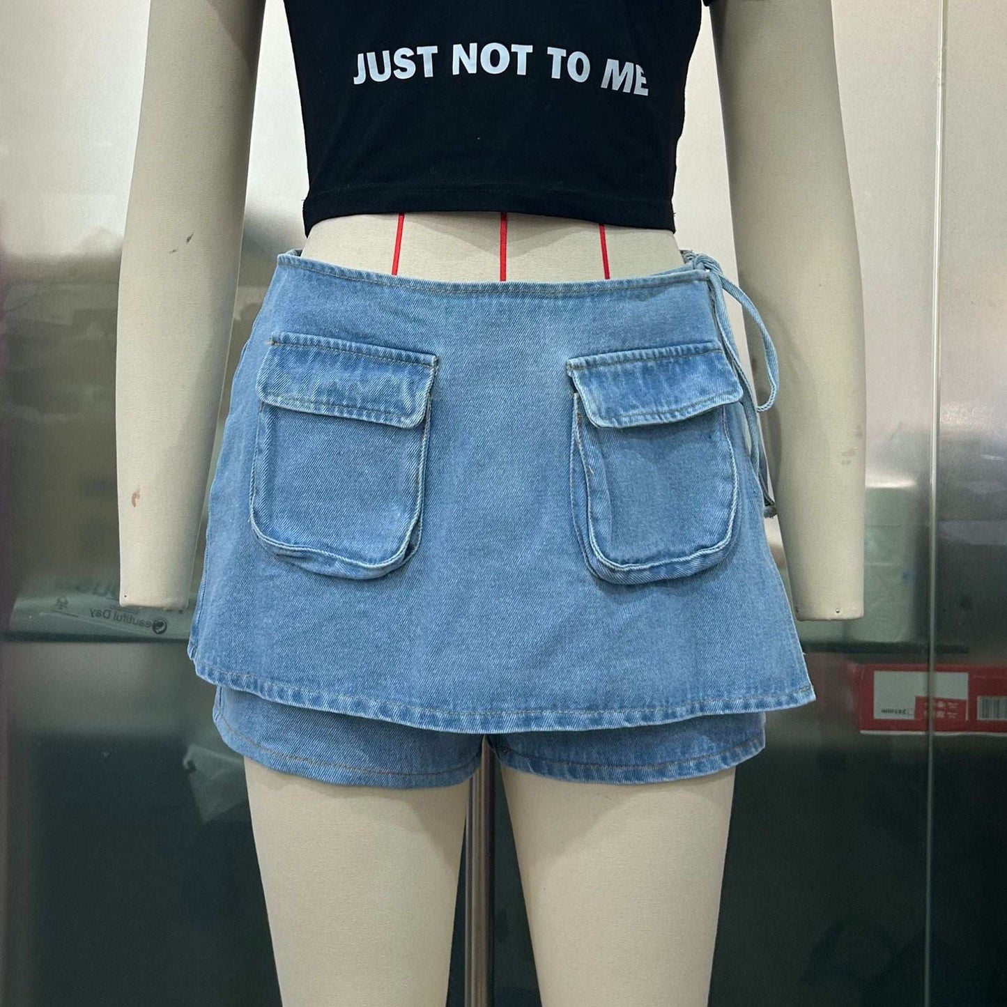 Retro Pocket Denim Culotte Lace-up - globaltradeleader