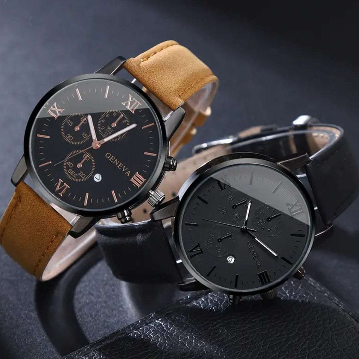 Three Eyes With Calendar Simple Casual Business Men's Quartz Watch Bracelet Suit - globaltradeleader