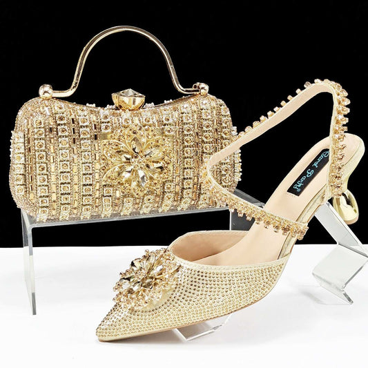 Sexy Women's Shoes And Bags Suit Drill Buckle Flower Decorative Ankle Drill Chain With Hard Clutch - globaltradeleader