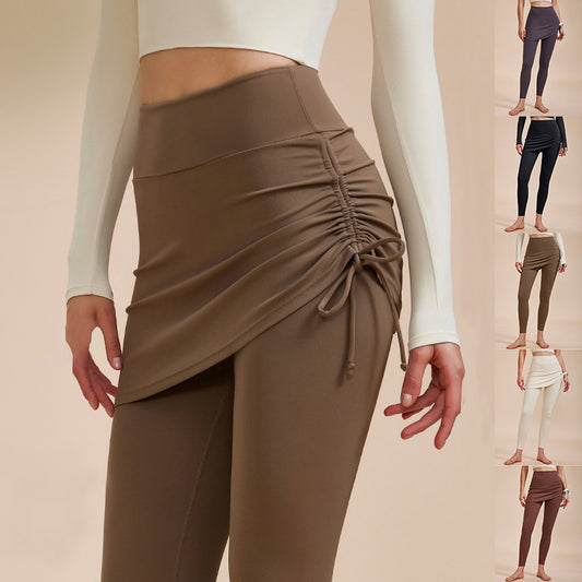 Short Skirt Design Yoga Pants Fake Two-piece Anti-exposure Butt-covering Seamless High-waisted Leggings For Dance Sports Fitness Pants - globaltradeleader