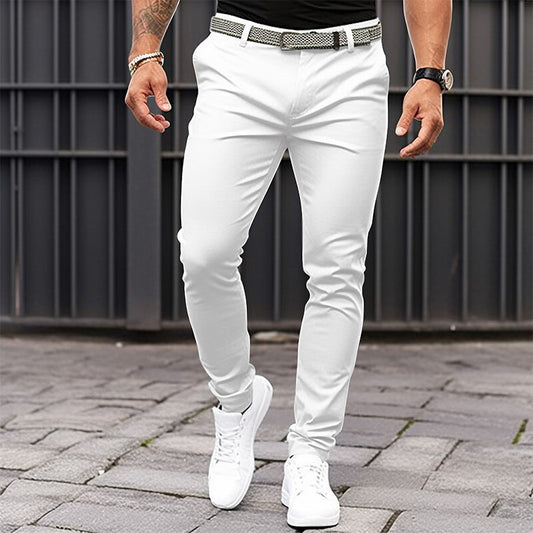 Men's Pure Color Tight Pocket Zipper Business Casual Slim-fitting Trousers - globaltradeleader