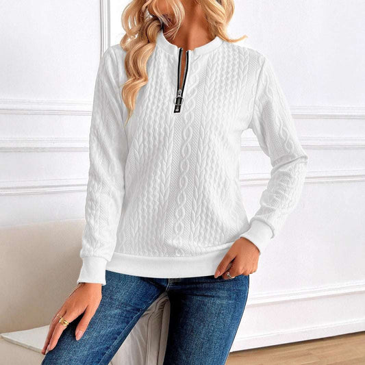Women's Loose Casual Pullover Half Zipper Long Sleeve Solid Color Texture Round Neck Hoodie For Women - globaltradeleader
