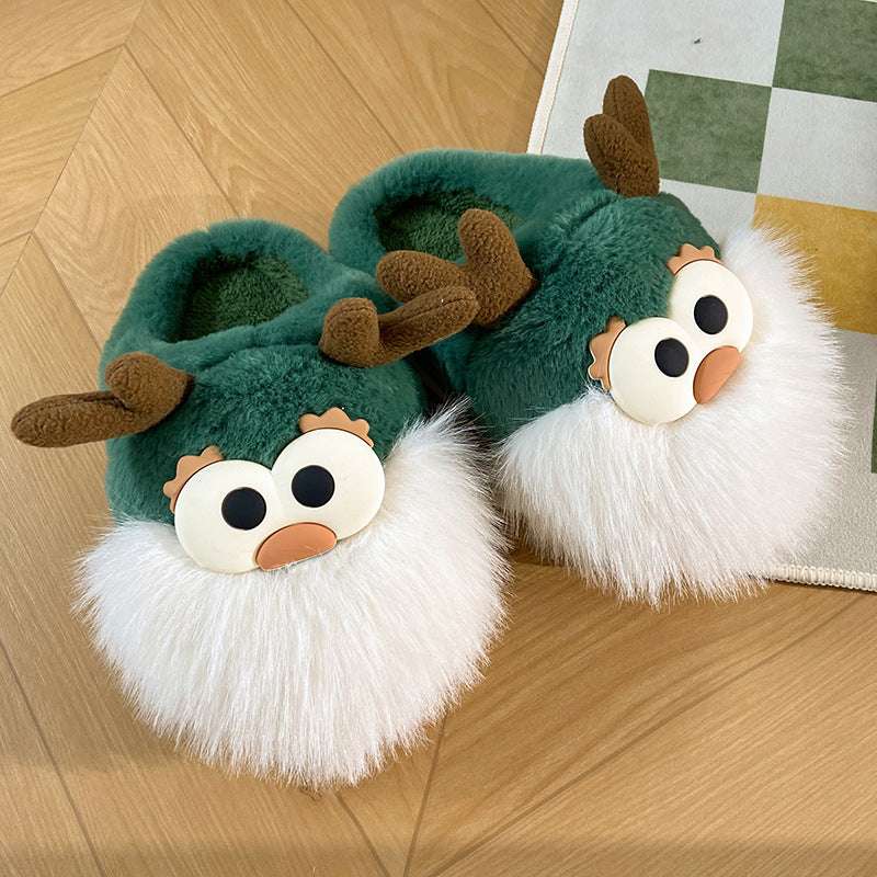 Cute Cartoon Christmas Deer Cotton Shoes Winter Indoor Floor Home Slippers Half-covered Heel Warm Plush Shoes Women - globaltradeleader