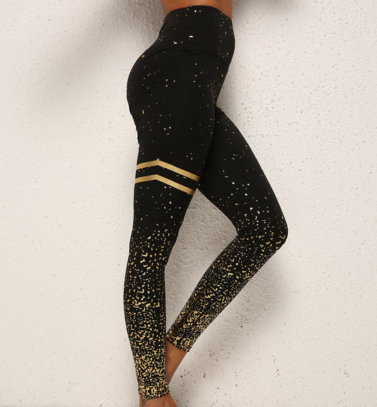 Gold Dot Striped Print Leggings Fitness Butt Lifting Running Sport Gym Yoga Pants For Women High Waist Slimming Legging Tight Trousers - globaltradeleader