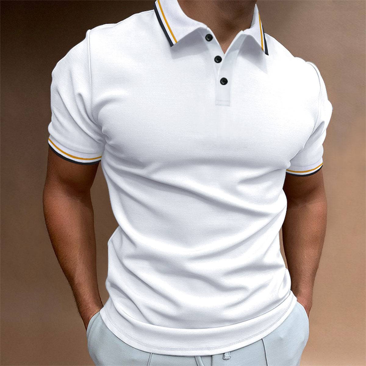 Men's Slim Polo Shirt Rib Striped T-shirt Top - globaltradeleader