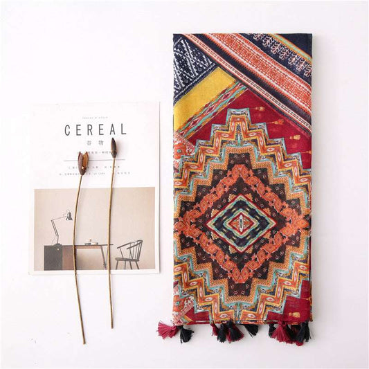Bohemian Colorful Geometric Diamond Print Scarf