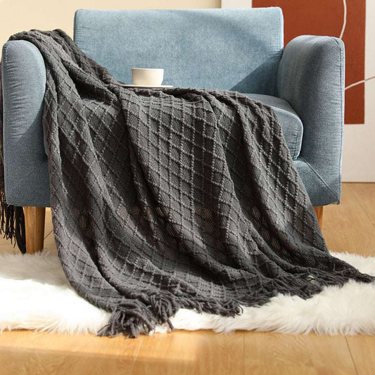 Simple Knitted Shawl Blanket Tassel Bed End