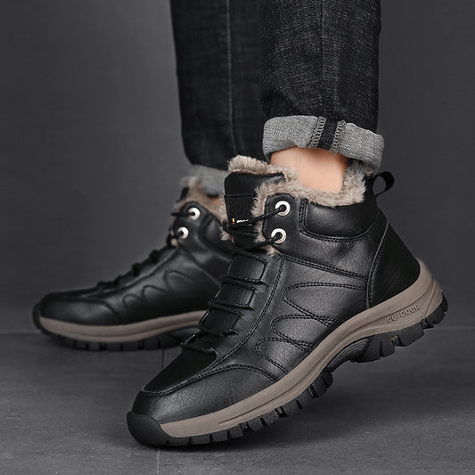 Winter Boots For Men Warm Leather Shoes With Plush - globaltradeleader
