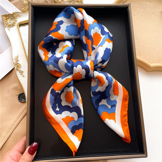Flower Color Matching Artificial Silk Women's Square Scarf