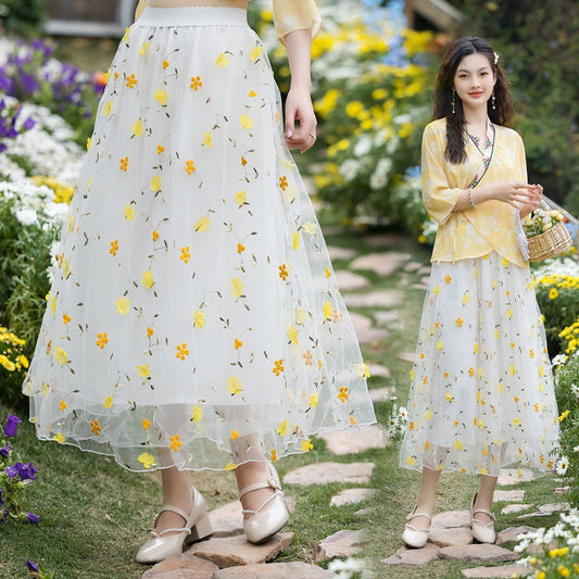 New Small Floral High Waist Skirt Retro Chinese Style Dress