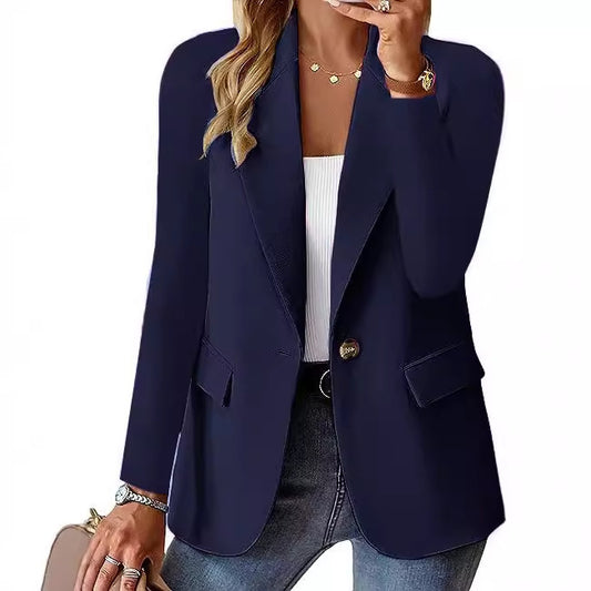 Fashion Casual Women Blazer Long-sleeved Solid Color Casual Cardigan Small Suit Jacket For Women Elegant Office Lady Outerwear - globaltradeleader