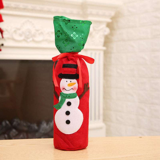 Three Dimensional Cloth Art Doll Christmas Flannel Red Wine Cover