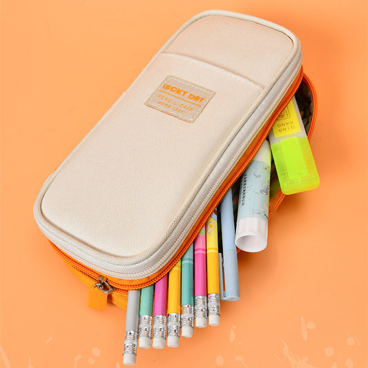 Simple Solid Color Large Capacity Canvas Pencil Bag Stationery Box
