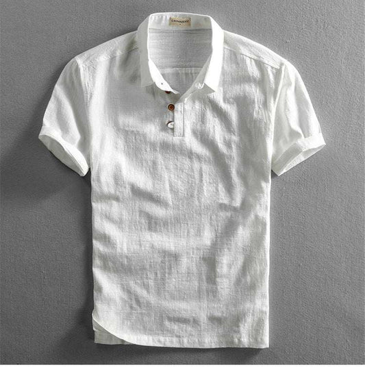 Spring And Summer Men's Linen Shirt Slim Pullover Short Sleeve Shirt Half Sleeve Retro Shirt Lonely Sail - globaltradeleader