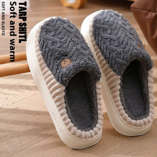 Cute Bear Plush Slippers Winter Warm Fleece Shoes Indoor Bedroom Floor Home Slippers For Women Men Couple - globaltradeleader