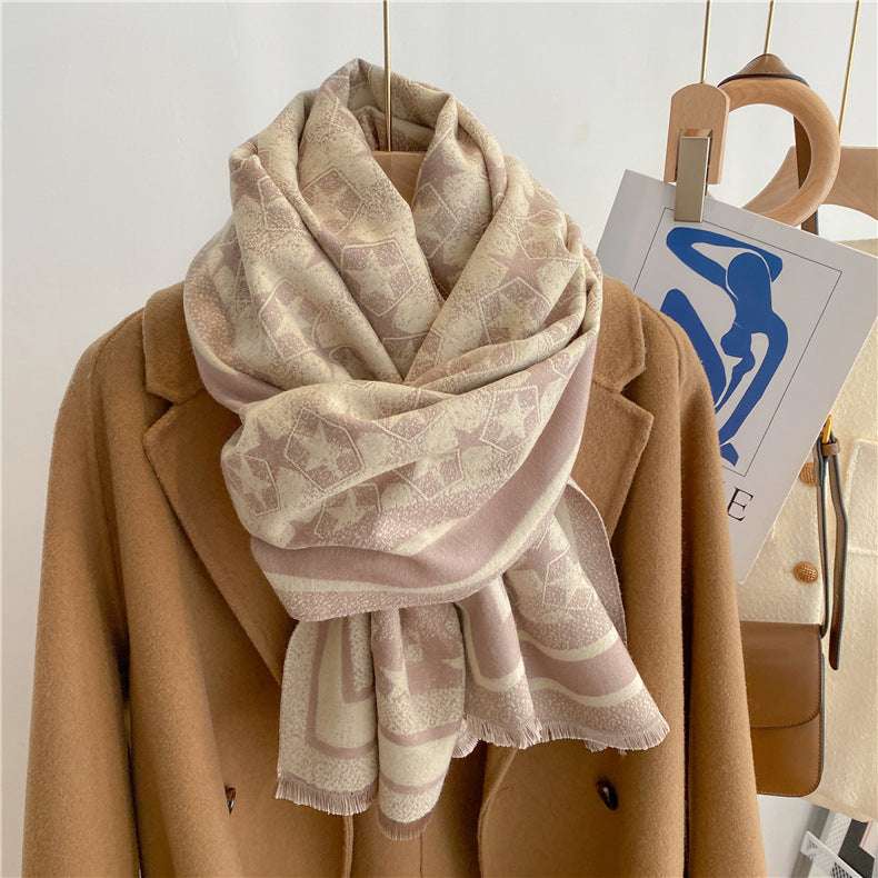 Autumn And Winter Five-pointed Star Warm Scarf Female Long Thickened Artificial Cashmere Scarf
